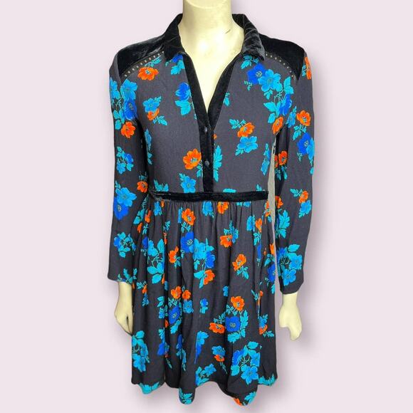Maje Ruelli Imprime Blue Orange Floral Dress - Picture 4 of 9